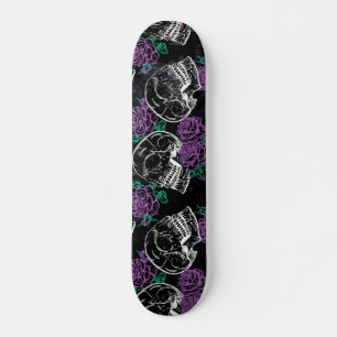 Sugar Skull Purple Roses   Dark Royal Grunge Glam Skateboard