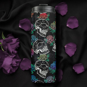 Sugar Skull Purple Roses   Dark Royal Grunge Glam Thermal Tumbler