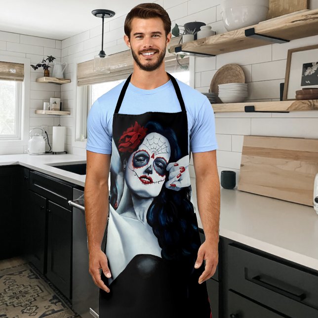 Sugar Skull Red Roses Black Apron (Creator Uploaded)
