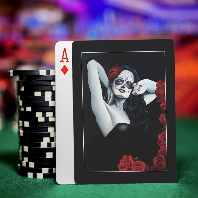Sugar Skull Red Roses Black Playing Cards (Creator Uploaded)