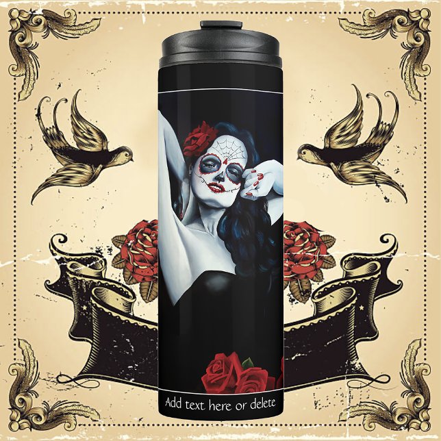 Sugar Skull Red Roses Black Thermal Tumbler (Creator Uploaded)