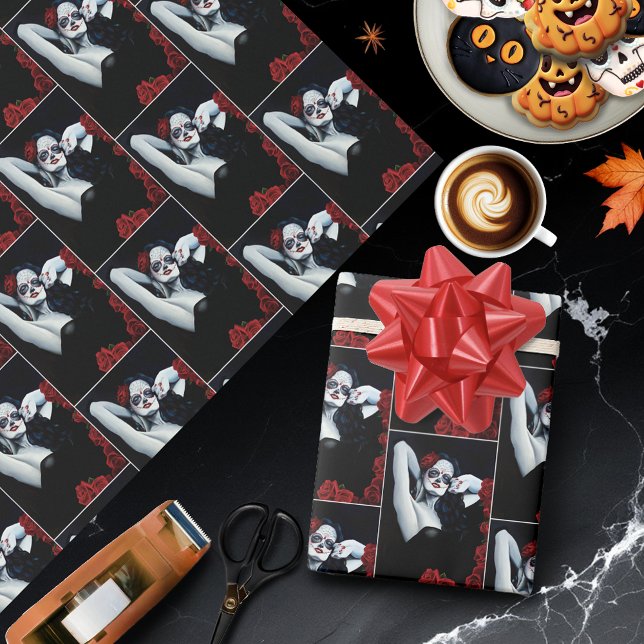 Sugar Skull Red Roses Black Wrapping Paper (Creator Uploaded)
