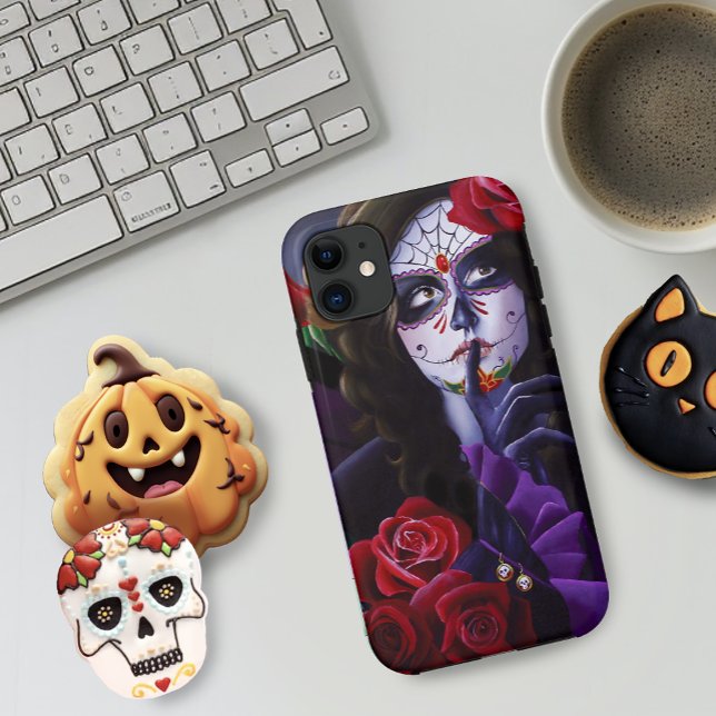 Sugar Skull Red Roses Purple Case-Mate iPhone Case (Creator Uploaded)