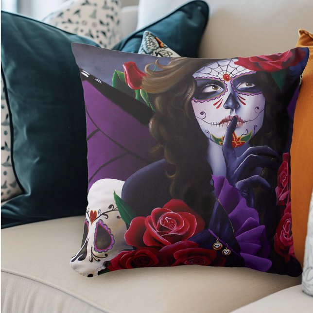 Sugar Skull Red Roses Purple Cushion (Creator Uploaded)