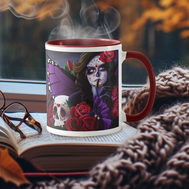 Sugar Skull Red Roses Purple Mug (Creator Uploaded)
