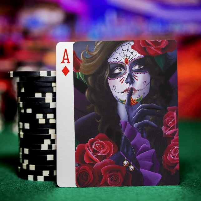 Sugar Skull Red Roses Purple Playing Cards (Creator Uploaded)