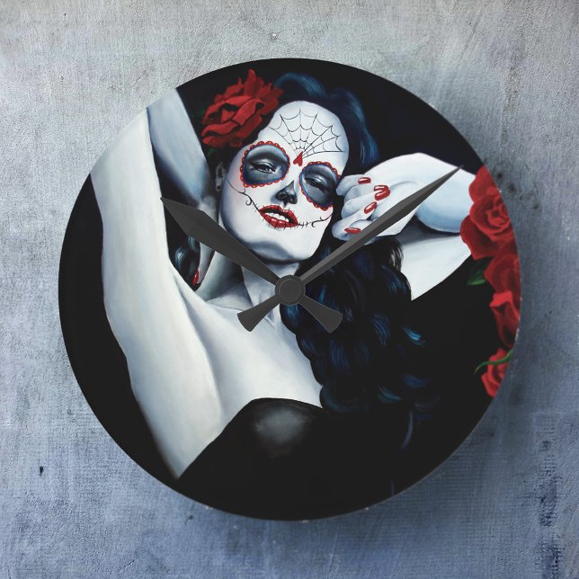 Sugar Skull Red Roses Round Clock (Creator Uploaded)