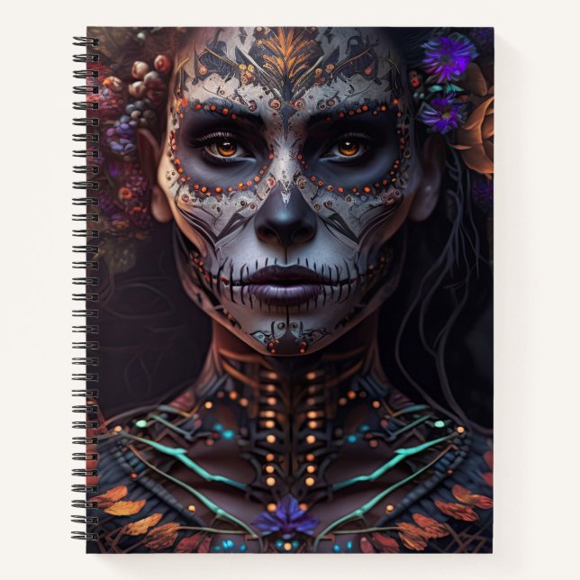 Sugar Skull Robotic Woman Day of the Dead Notebook (Front)