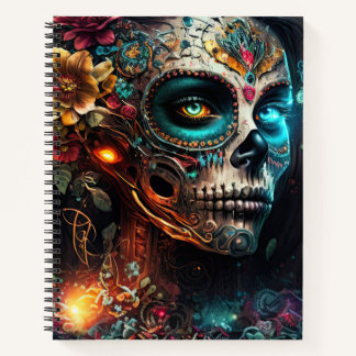 Sugar Skull Robotic Woman Day of the Dead Notebook