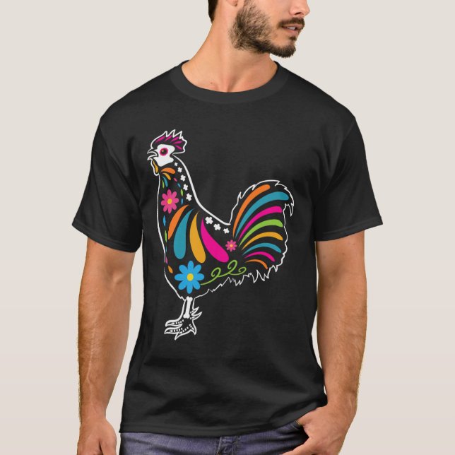 Sugar Skull Rooster Dia De Los Muertos Halloween T T-Shirt (Front)