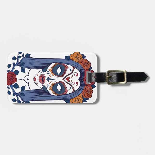 Sugar Skull Rose Luggage Tag (Front Horizontal)