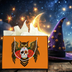 Sugar Skull Roses Owl Large Gift Bag