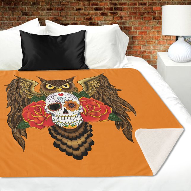 Sugar Skull Roses Owl  Sherpa Blanket (Creator Uploaded)