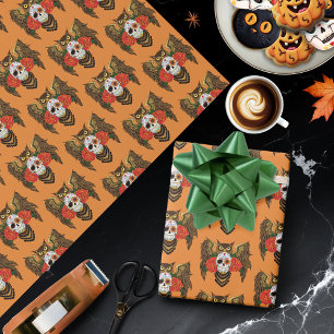 Sugar Skull Roses Owl Wrapping Paper