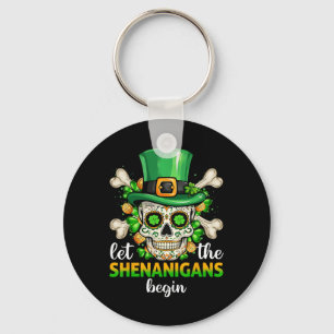 Sugar Skull Saint Patricks Day Let The Shenanigan Key Ring