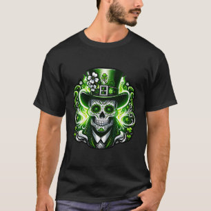 Sugar Skull Saint Patricks Day Of Dead Leprechaun T-Shirt
