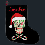 sugar skull santa large christmas stocking<br><div class="desc">A christmasy sugar skull Santa with peppermint eyes and candy cane crossbones. Customise your stocking with your name.</div>