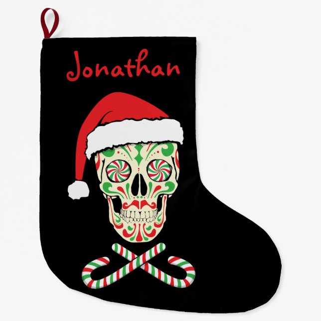 sugar skull santa large christmas stocking (Front)