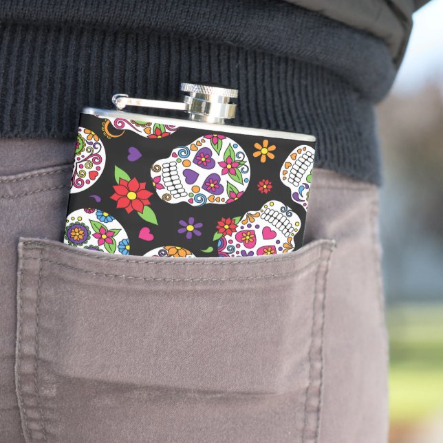 Sugar skull Scary and bloodcurdling intimidating Hip Flask (In Situ)