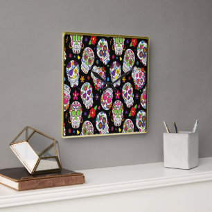 Sugar skull Scary and bloodcurdling intimidating Square Wall Clock