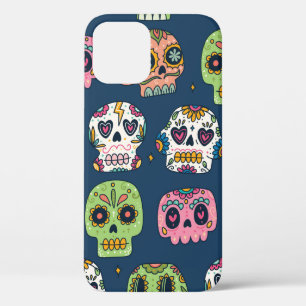 sugar skull seamless pattern vintage illustration iPhone 12 case