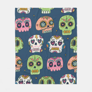 sugar skull seamless pattern vintage illustration fleece blanket