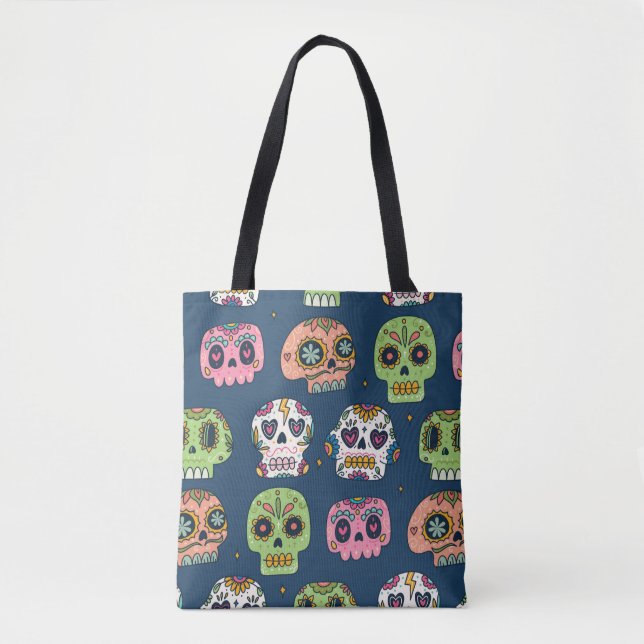 sugar skull seamless pattern vintage illustration tote bag (Front)