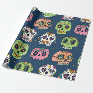 sugar skull seamless pattern vintage illustration wrapping paper
