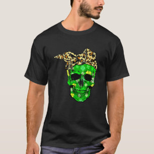 Sugar Skull Shamrock With Leopard Turban St Patric T-Shirt