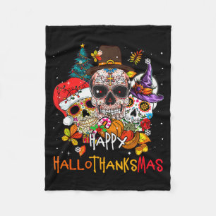 Sugar-skull Skeleton Halloween Xmas Happy Hallotha Fleece Blanket