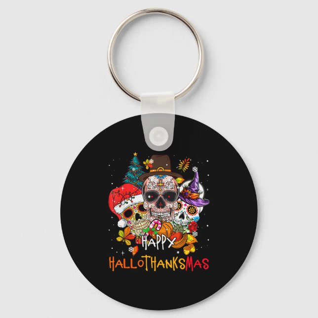 Sugar-skull Skeleton Halloween Xmas Happy Hallotha Key Ring (Front)