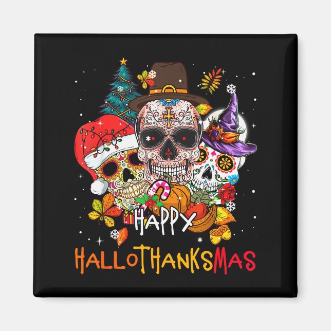 Sugar-skull Skeleton Halloween Xmas Happy Hallotha Magnet (Front)