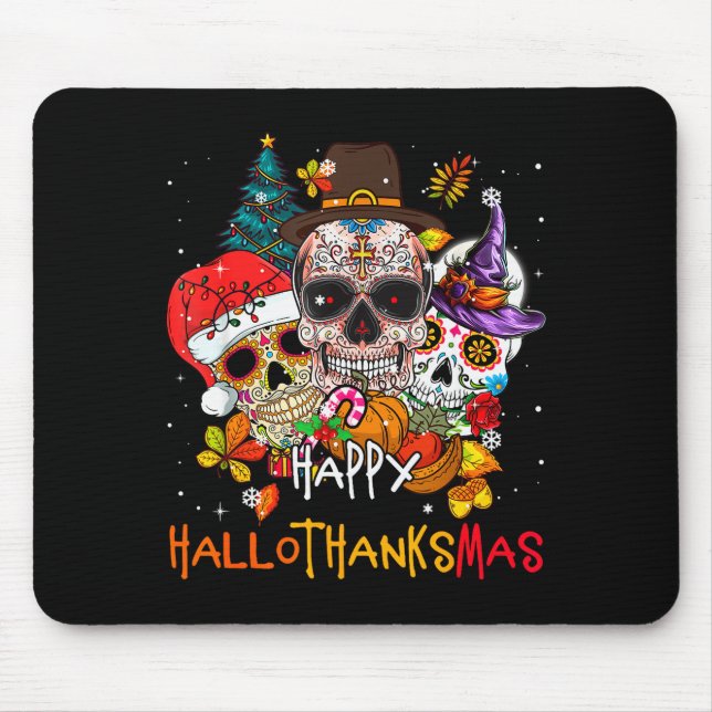 Sugar-skull Skeleton Halloween Xmas Happy Hallotha Mouse Pad (Front)