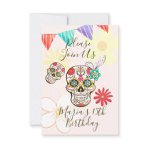 Sugar Skull Soft Peach Rose Hippy Floral Invitatio