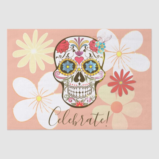Sugar Skull Soft Petty Peach Rose Hippy Floral Tissue Paper (Front)