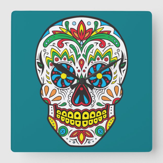 Sugar Skull Square Wall Clock (Front)