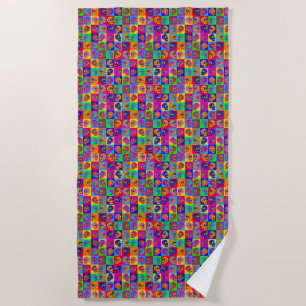 Sugar Skull Squares Beach Towel