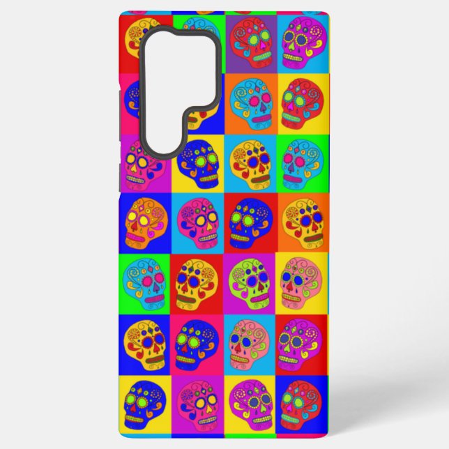Sugar Skull Squares Samsung Galaxy S22 Ultra Case (Back)