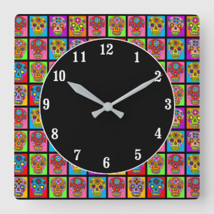 Sugar Skull Squares Square Wall Clock