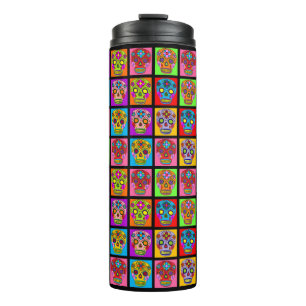 Sugar Skull Squares Thermal Tumbler