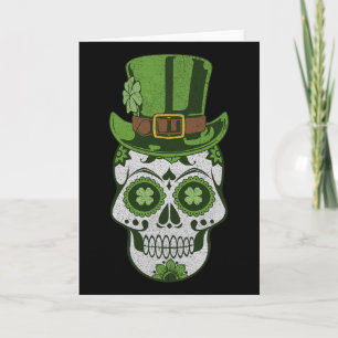 Sugar Skull St Paddys Day Lucky Shamrock Vintage M Card