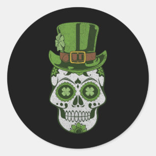 Sugar Skull St Paddys Day Lucky Shamrock Vintage M Classic Round Sticker