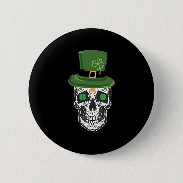 Sugar Skull St Patrick Day Leprechaun Shamrock 6 Cm Round Badge (Front)