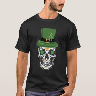 Sugar Skull St Patrick Day Leprechaun Shamrock T-Shirt