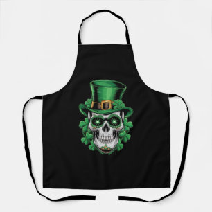 Sugar Skull St Patrick Day Lucky Shamrock Apron