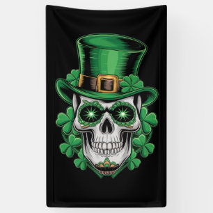Sugar Skull St Patrick Day Lucky Shamrock Banner