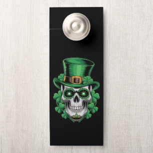 Sugar Skull St Patrick Day Lucky Shamrock Door Hanger