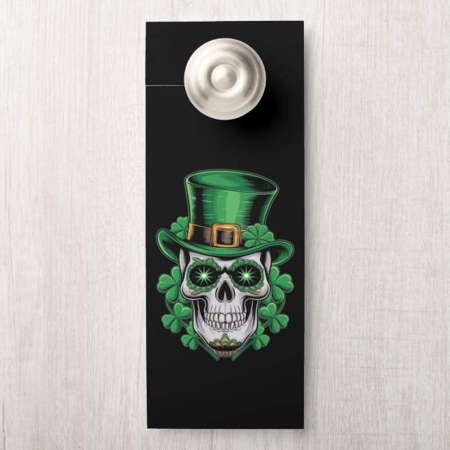 Sugar Skull St Patrick Day Lucky Shamrock  Door Hanger (On Knob)