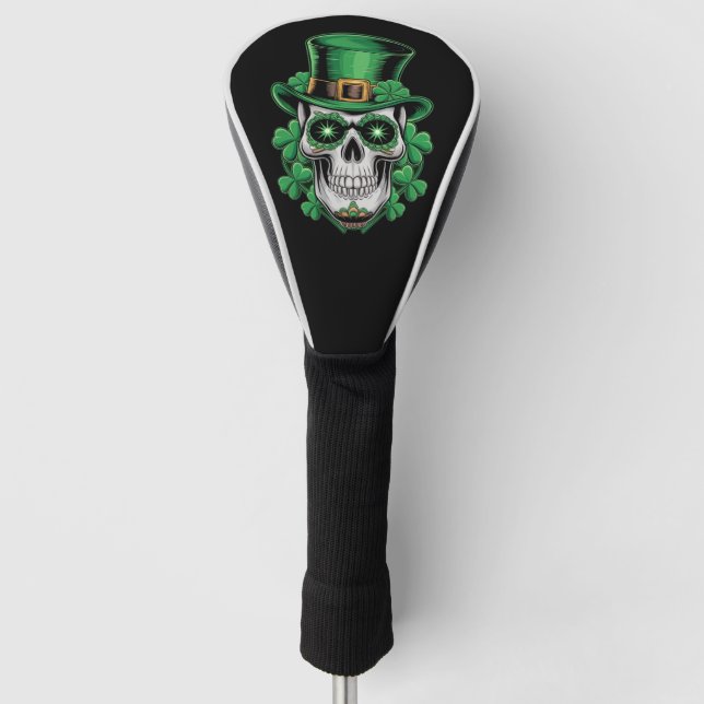 Sugar Skull St Patrick Day Lucky Shamrock  Golf Head Cover (Front)