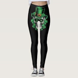 Sugar Skull St Patrick Day Lucky Shamrock  Leggings